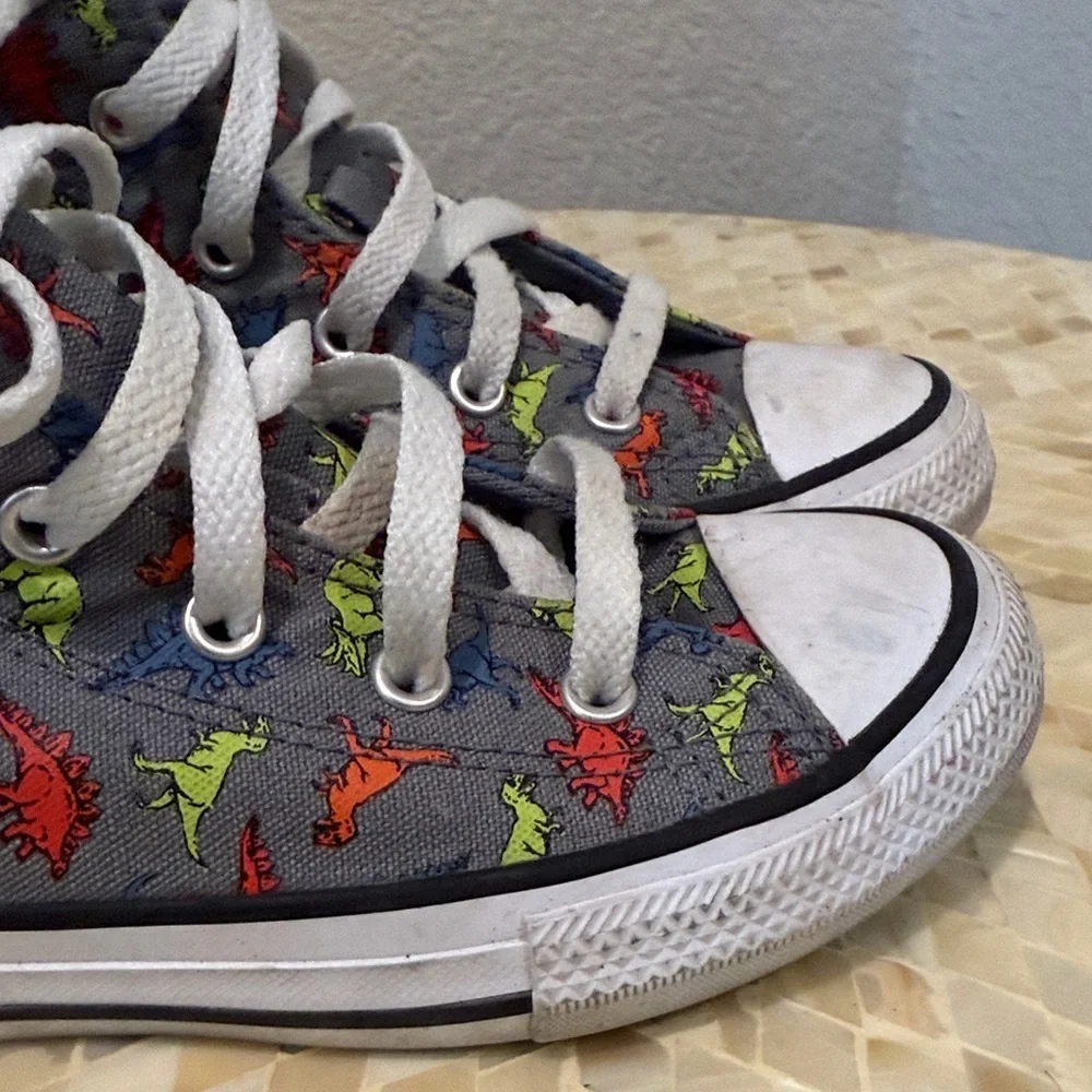 Converse Dinoverse Kids High-Tops - Gray with Colorful Dinosaurs size 1Y